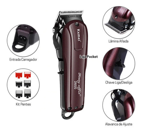 Cortador De Cabelo Kemei Km-2600 Bordô Bivolt