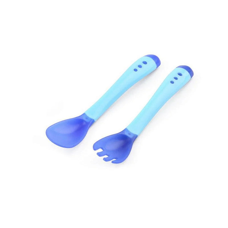 Jogo De Talher Infantil Colher Garfo Para Bebe Térmica Silicone Sensível