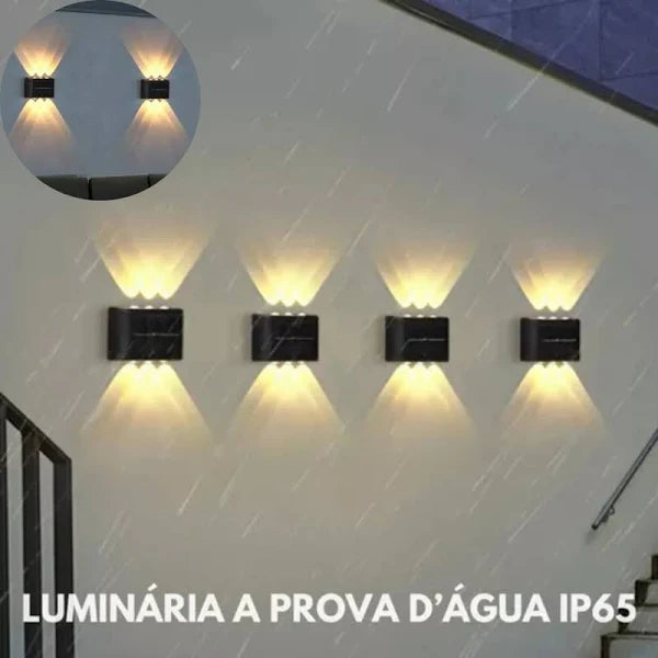 Kit com 8 Arandela solar 6 leds jardim escadas muros prova d