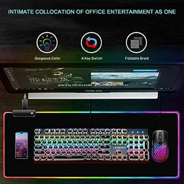 Mouse Pad Gamer RGB Grande com Led Colorido na Borda – 80x3