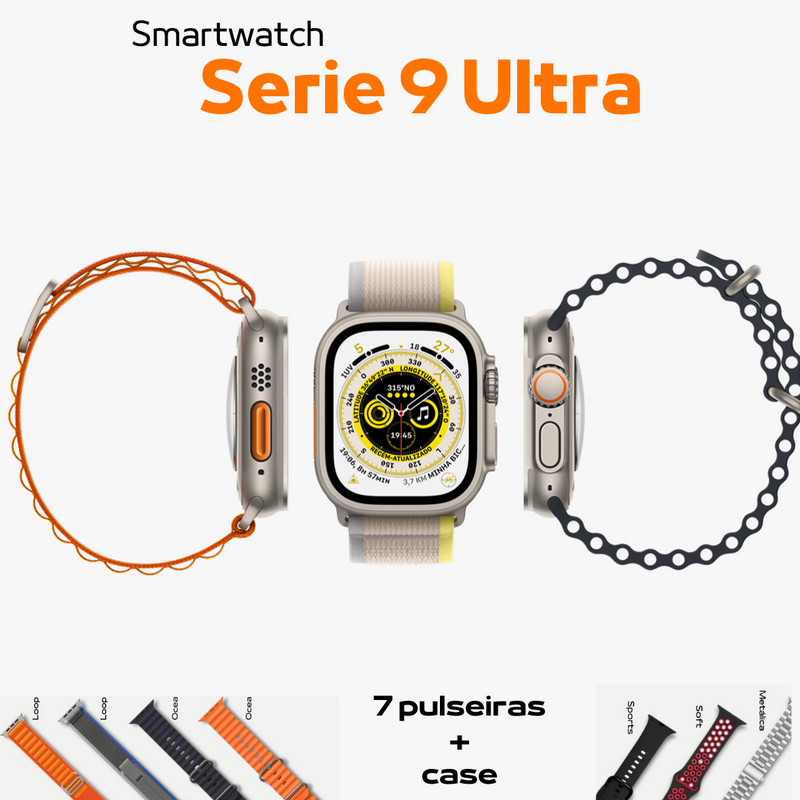 Relógio Serie 9 Ultra SmartWatch - (Kit com 7 pulseiras + case)