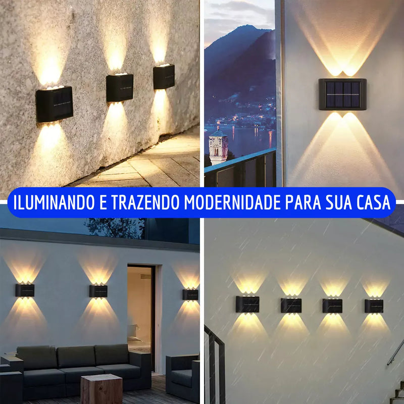 Kit com 8 Arandela solar 6 leds jardim escadas muros prova d